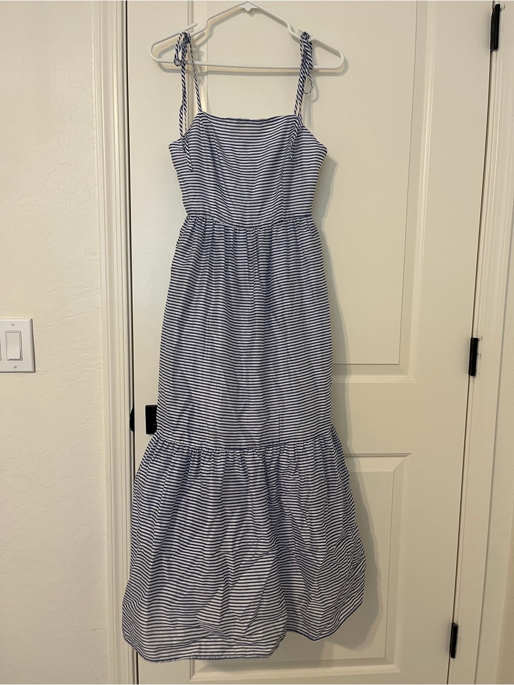 Gianni Bini Blue and White Striped Tie-Shoulder Maxi Dress